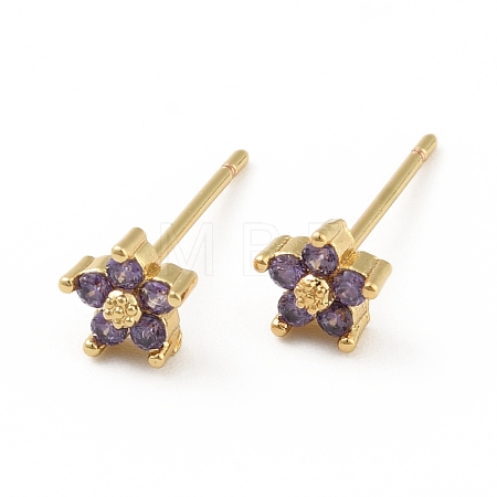 Cubic Zirconia Flower Stud Earrings X-EJEW-C035-15G-03-1