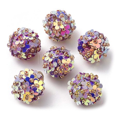 PVC Plastic Paillette with Glass Seed Beaded Pendants FIND-G058-01G-1