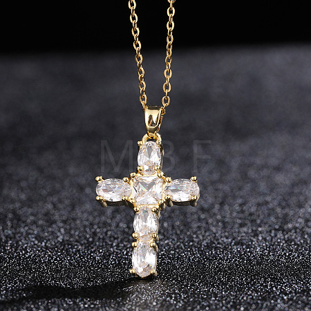 Cross Brass Pendant Necklaces with Rhinestone WG91502-01-1