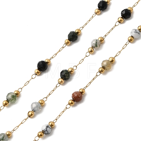 Handmade Gemstone Beads & 316 Stainless Steel Round Link Chains CHS-L033-07G-01-1