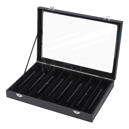 10-Slot MDF Covered with PU Leather Pen Organizer Display Cases with Acrylic Window Lid ODIS-WH0086-232B-02-1