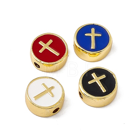 Real 18K Gold Plated Brass Enamel Beads KK-F814-04G-M-1