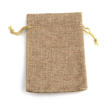 Polyester Imitation Burlap Packing Pouches Drawstring Bags X-ABAG-R005-18x13-15-1