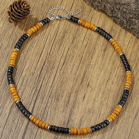 Bohemian Coconut & Wood & Alloy Heishi Beaded Necklaces for Men WGF984F-01-1