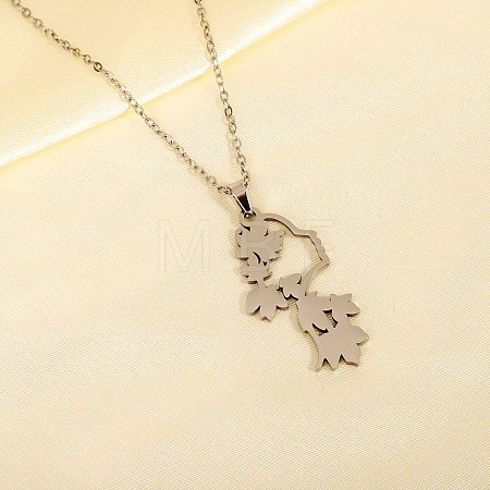 304 Stainless Steel 3D Maple Leaf Human Pendant Necklaces for Women WG5264D-02-1