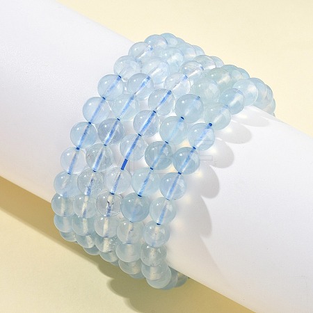 Natural Aquamarine Round Bead Stretch Bracelets for Men Women BJEW-U034-01C-03-1