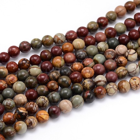 Natural Polychrome Jasper/Picasso Stone/Picasso Jasper Round Bead Strands X-G-J303-16-4mm-1