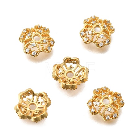 Brass Micro Pave Clear Cubic Zirconia Bead Caps KK-G600-12G-1