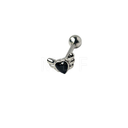 Angel Wing Heart 316L Surgical Stainless Steel Pave Cubic Zirconia Tongue Rings FS-WG901EE-11-1