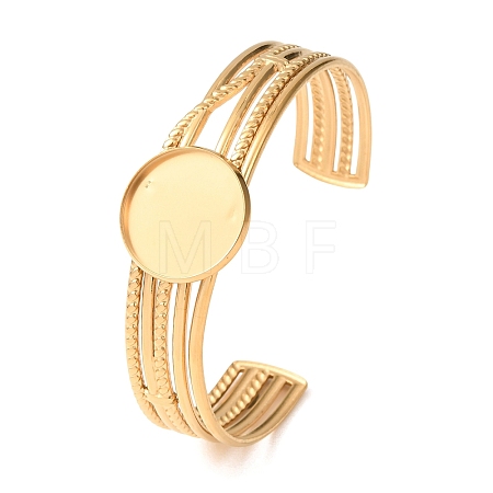 304 Stainless Steel Multi-strand Cuff Bracelet Blanks with Flat Round Bezel Settings SA-CBA4160-01C-G-1