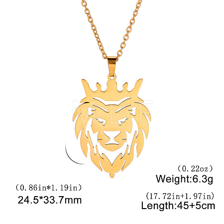304 Stainless Steel Laser Cut Lion with Crown Pendant Necklaces FS-WGA74DF-02-1