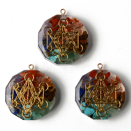Flat Round Epoxy Resin Pendants G-R478-22G-1