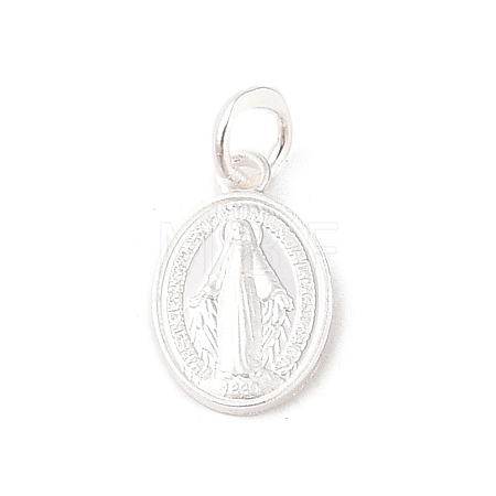 999 Fine Silver Oval with Virgin Religious Medal Charms with Jump Rings STER-C006-01S-1
