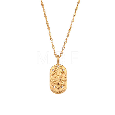 316L Surgical Stainless Steel Micro Pave Clear Cubic Zirconia Oval with Embossed Constellation Pendant Necklaces for Women Men WG0B2D7-11-1