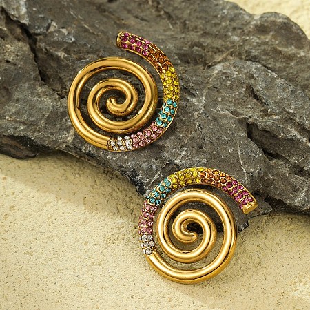 Vortex Spiral 304 Stainless Steel Stud Earrings for Women EJEW-F406-02B-G02-1