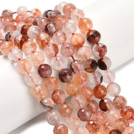Grade A Natural Red Hematoid Quartz/Ferruginous Quartz Beads Strands G-L642-F03-8mm-1