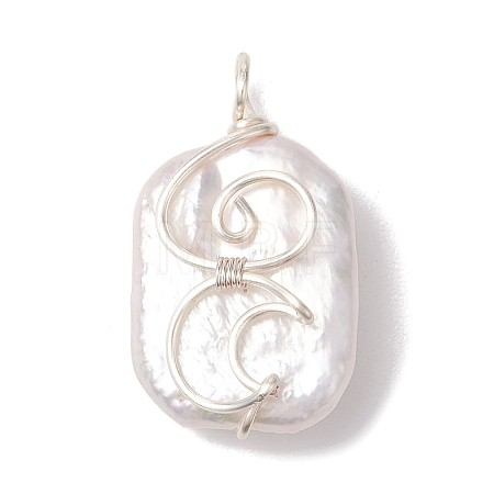 Natural Baroque Pearl Keshi Pearl Copper Wrie Wrapped Moon Pendants PALLOY-JF02871-1