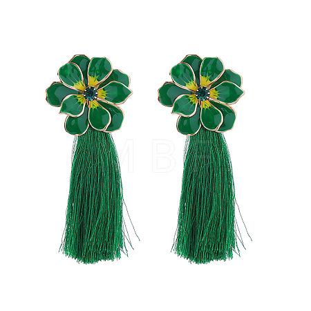 Bohemian Flower Alloy Enamel Tassel Stud Earrings FS-WGC9871-06-1