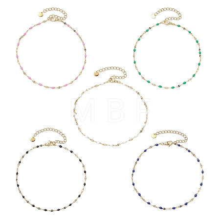 304 Stainless Steel Enamel Link Chain Anklets AJEW-AN00630-1
