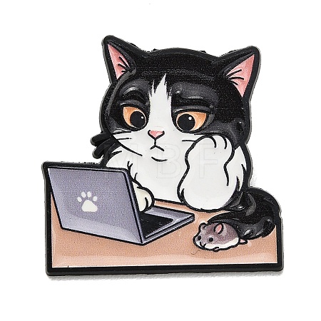 Tired Working Cat with Mouse Enamel Pins JEWB-K040-11EB-1
