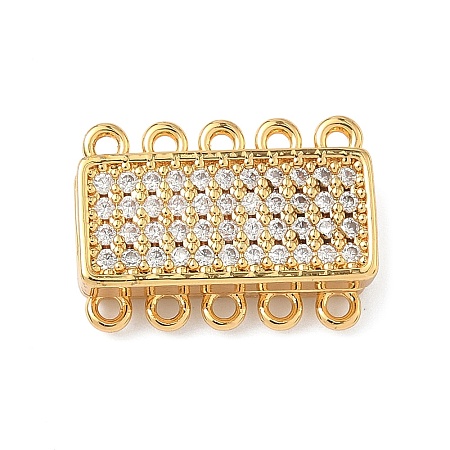 Brass Micro Pave Clear Cubic Zirconia Magnetic Slide Lock Clasps KK-Z139-10G-1