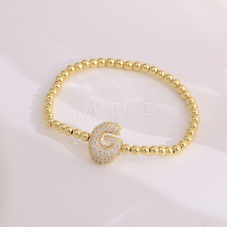 Brass Micro Pave Clear Cubic Zirconia Beaded Stretch Bracelets for Women FS-WGB95F4-16-1