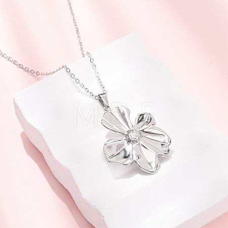 304 Stainless Steel Flower Pendant Cable Chain Necklaces for Men Women NJEW-K308-05F-P-1