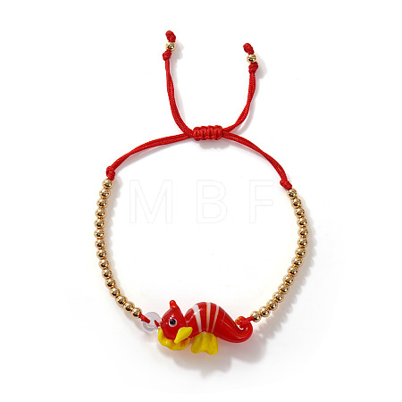 Marine Animal Dolphin Glass & Brass Beads Braided Bead Bracelets OC7969-3-1