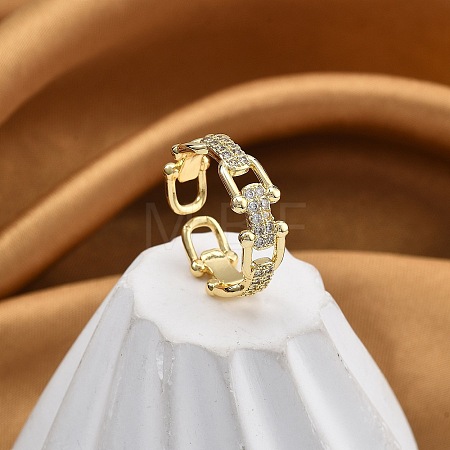 Rack Plating Brass Micro Pave Clear Cubic Zirconia Cuff Finger Rings for Women RJEW-M028-44G-1