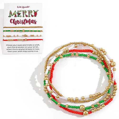 4Pcs Christmas Theme Glass Seed & CCB Beads Stretch Bracelets UT8659-1-1