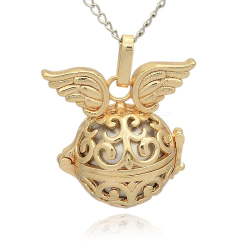 Golden Tone Brass Hollow Round Cage Pendants KK-J233-05G-1