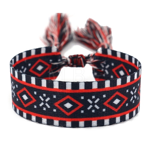 Ethnic Style Polyester Flat with Rhombus Cord Bracelets for Women PW-WG0A94A-02-1