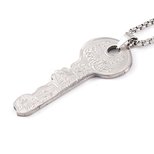 Non-Tarnish Key 201 Stainless Steel Pendant Necklace NJEW-F320-01P-1