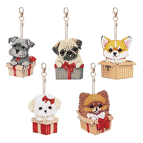 Gift Box & Dog DIY Diamond Pendant Decoration Kit PW-WG93542-01-1