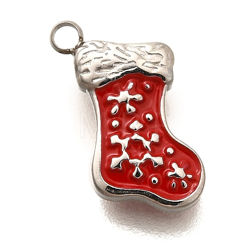 Christmas 304 Stainless Steel Red Enamel Charms STAS-L022-468P-1