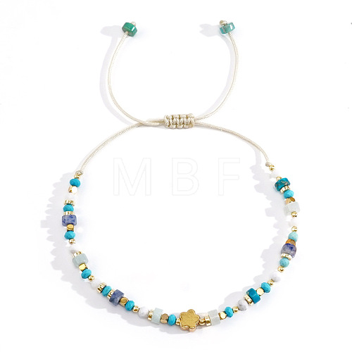 Bohemian Style Natural Lapis Lazuli & Turquoise & Amazonite Braided Bead Bracelets for Women NU4472-2-1