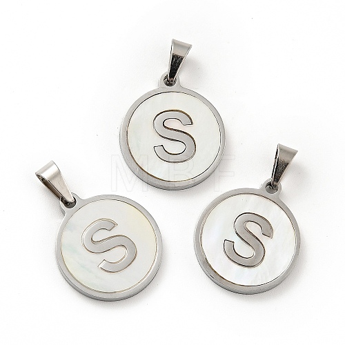 304 Stainless Steel with White Shell Pendants STAS-G268-01S-P-1