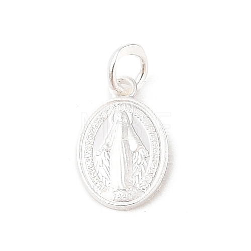 999 Sterling Silver Oval with Virgin Religious Medal Charms with Jump Rings STER-C006-01S-1