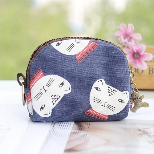 Cat Printed Canvas Cloth Zipper Wallets Purse for Women PW-WG27797-07-1