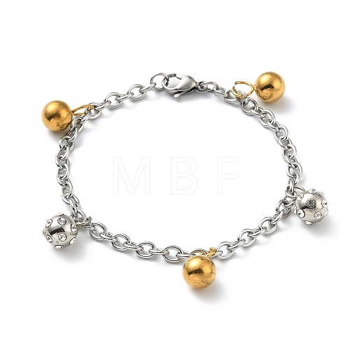 Clear Cubic Zirconia Round Ball Charm Bracelet with 304 Stainless Steel Cable Chains for Women BJEW-E108-11G-1