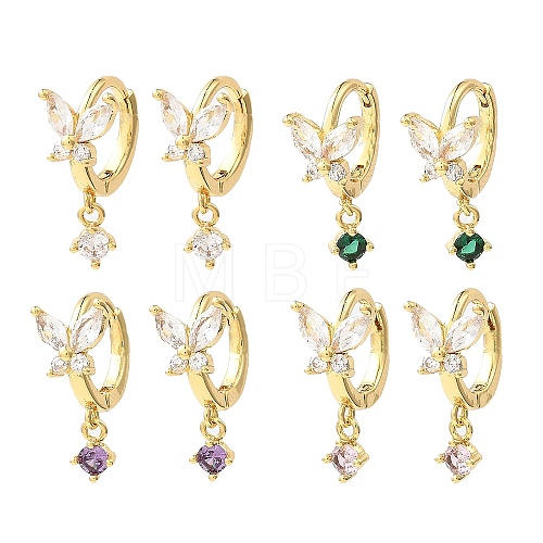 Butterfly Real 18K Gold Plated Brass Dangle Hoop Earrings EJEW-L270-11G-1