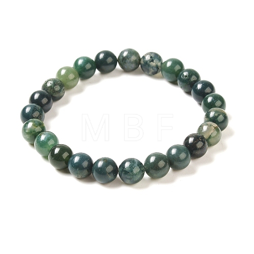 Natural Moss Agate Beaded Stretch Bracelets B072-5-1