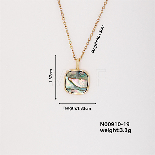 Fashionable Brass Pave Clear Cubic Zirconia & Paua Shell Cable Square Chain Pendant Necklace for Women SG5558-3-1