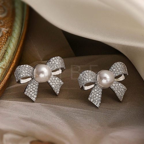 Brass Micro Pave Clear Cubic Zirconia Stud Earrings for Women EJEW-A110-08P-1
