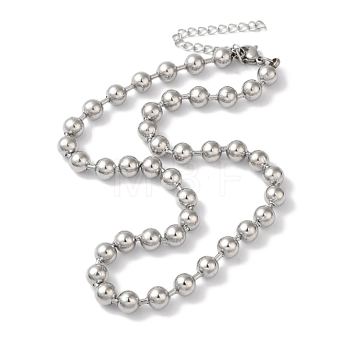 304 Stainless Steel Round Beads Necklace for Women NJEW-B107-01B-P-1