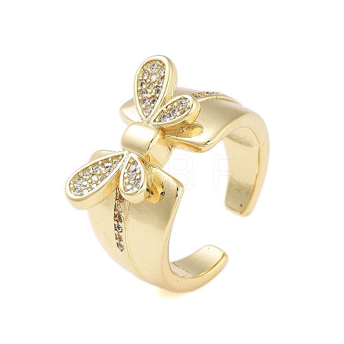 Rack Plating Butterfly Brass Micro Pave Cubic Zirconia Wide Open Cuff Rings for Women RJEW-B064-13G-1