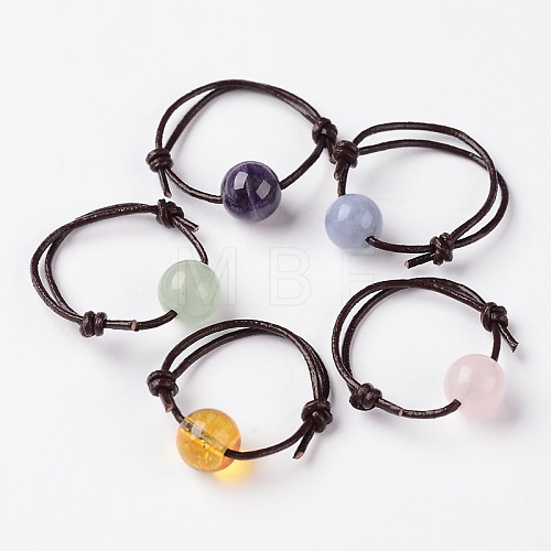 Adjustable Natural Mixed Stone Finger Rings RJEW-JR00143-1