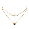 Sports 304 Stainless Steel Crystal Rhinestone Enamel Rugby Pendant Double Layer Necklaces for Women NJEW-A072-02G-2