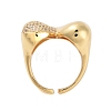 Rack Plating Heart Brass Micro Pave Cubic Zirconia Open Cuff Rings for Women RJEW-B064-04G-02-3