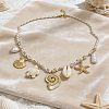 Summer Ocean 304 Stainless Steel & Natural Sea Shell Starfish Turtle Multi Pendant Bib Necklaces for Women YW3653-4
